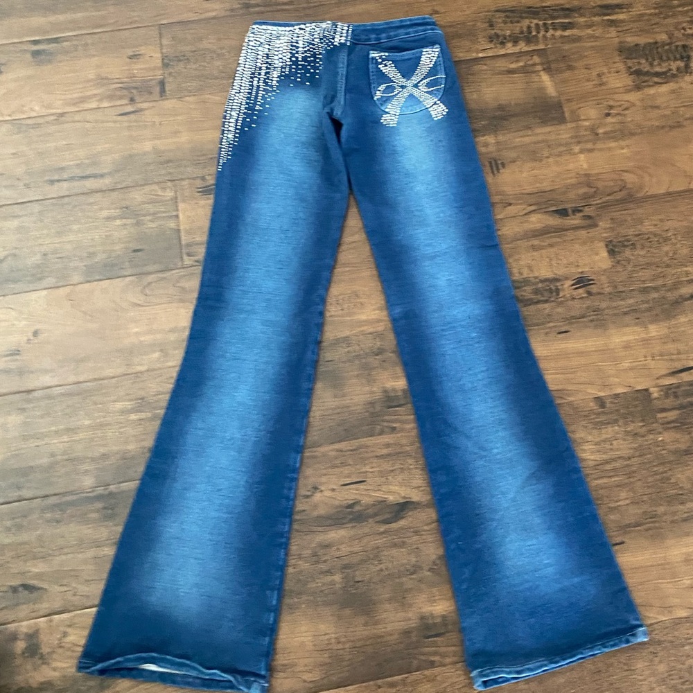 Low rise rhinestone Brazilian stretch jeans